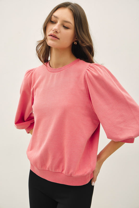 Puff Sleeve French Terry Top - Coral