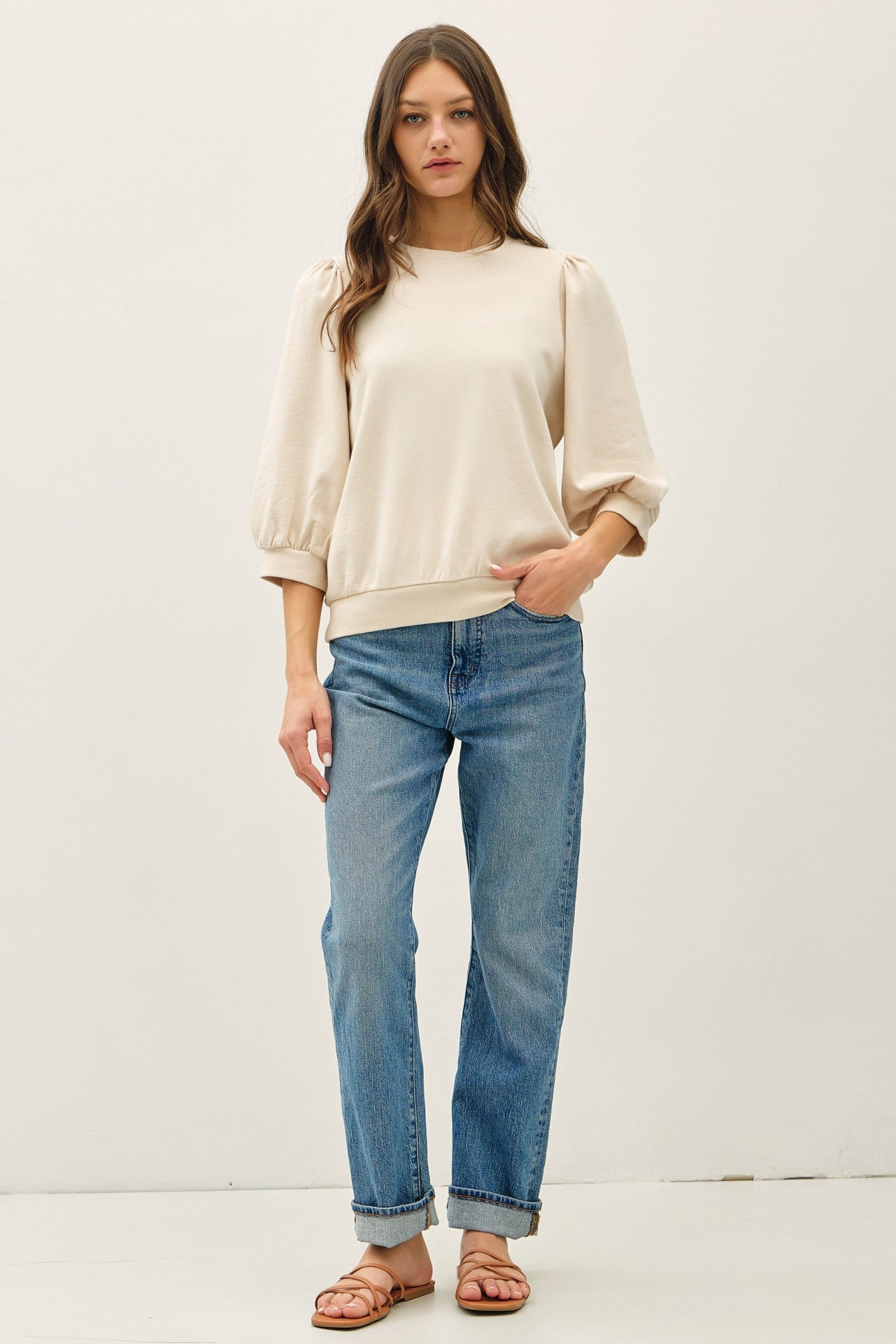 Puff Sleeve French Terry Top - Vanilla