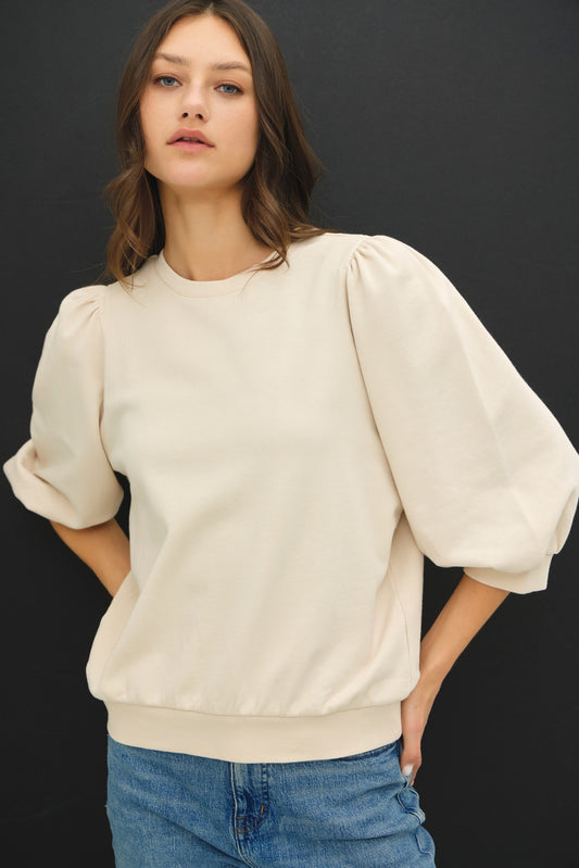 Puff Sleeve French Terry Top - Vanilla