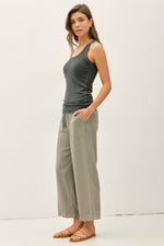 Classic Ribbed Scoop Neck Tank Top - Charcoal