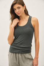 Classic Ribbed Scoop Neck Tank Top - Charcoal