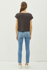 Patch Pocket Dolman Cap Sleeve Boxy Knit Top - Charcoal