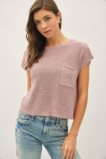 Patch Pocket Dolman Cap Sleeve Boxy Knit Top - Dusty Pink