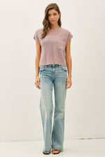 Patch Pocket Dolman Cap Sleeve Boxy Knit Top - Dusty Pink