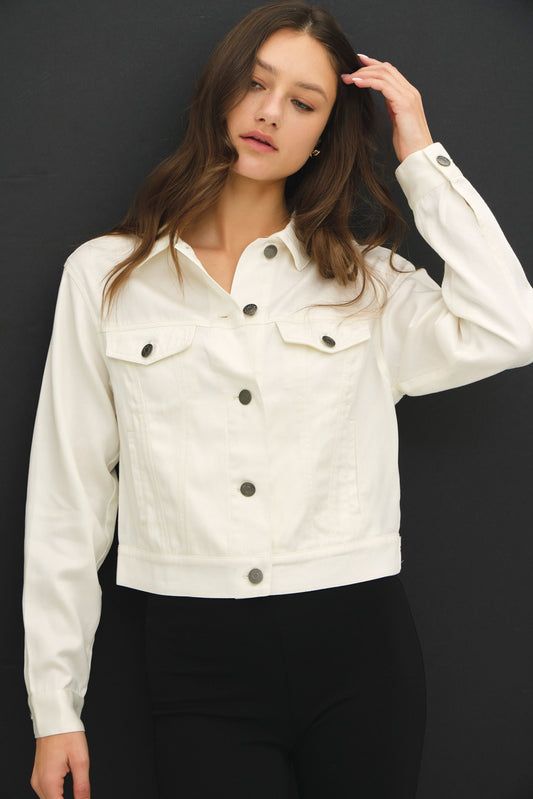 Garment Washed Tencel Western Jacket - Ivory