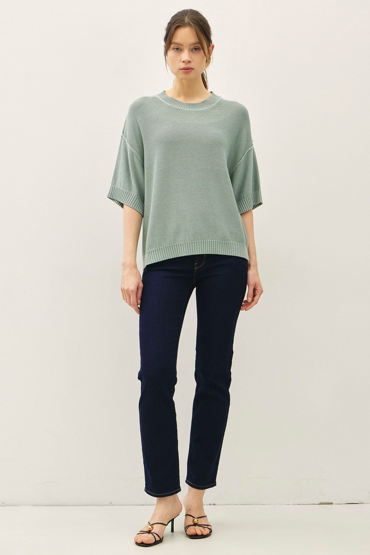 Oversized Raw Edge Sweater Top - Jade