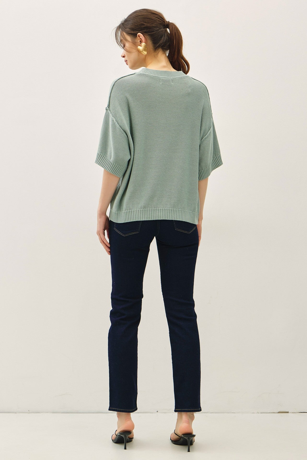 Oversized Raw Edge Sweater Top - Jade