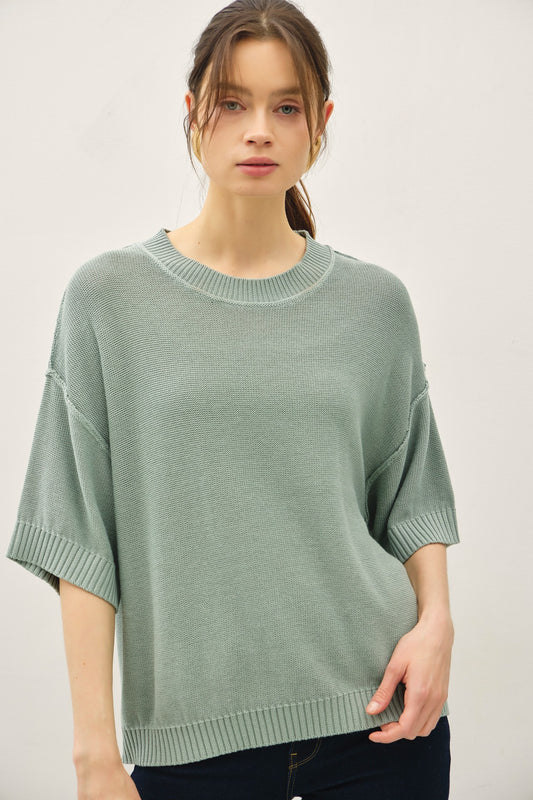 Oversized Raw Edge Sweater Top - Jade