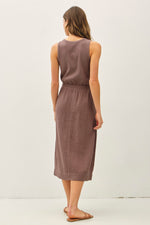 Cotton Ribbed Tank Dress With Gauze Skirt - Choco