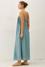 Pintuck Bodice Tie Strap Maxi Dress - Smoky Teal