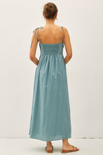 Pintuck Bodice Tie Strap Maxi Dress - Smoky Teal