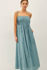 Pintuck Bodice Tie Strap Maxi Dress - Smoky Teal