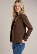 Knit Blazer with Sleeve Detail:Brown