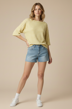 CLOUDY KNIT STRIPE TOP: Mellow Yellow