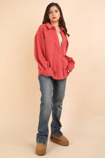 Oversized Cozy Button Down Shacket - Rose