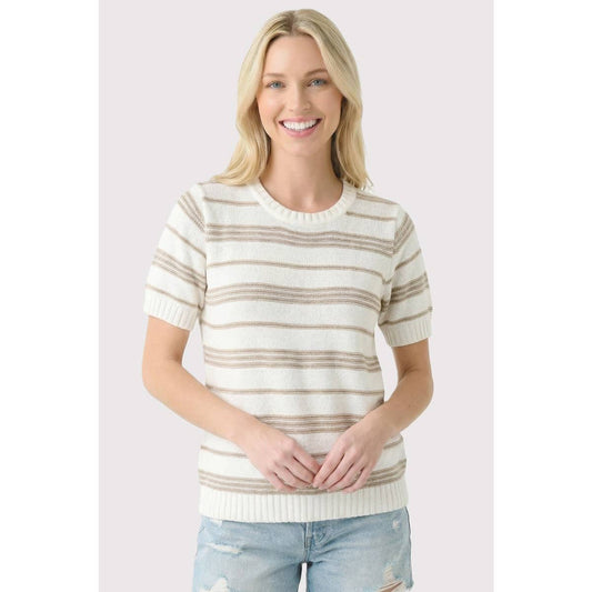 Short Sleeve Striped Sweater - Taupe