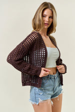 Crochet Fishnet Cropped Cardigan - Espresso