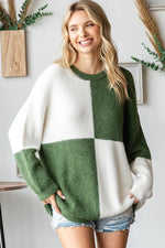 Olive Color Block Ribbed Sweater