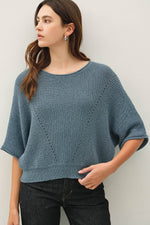 POINTELLE DOLMAN SLEEVE SWEATER: TEAL