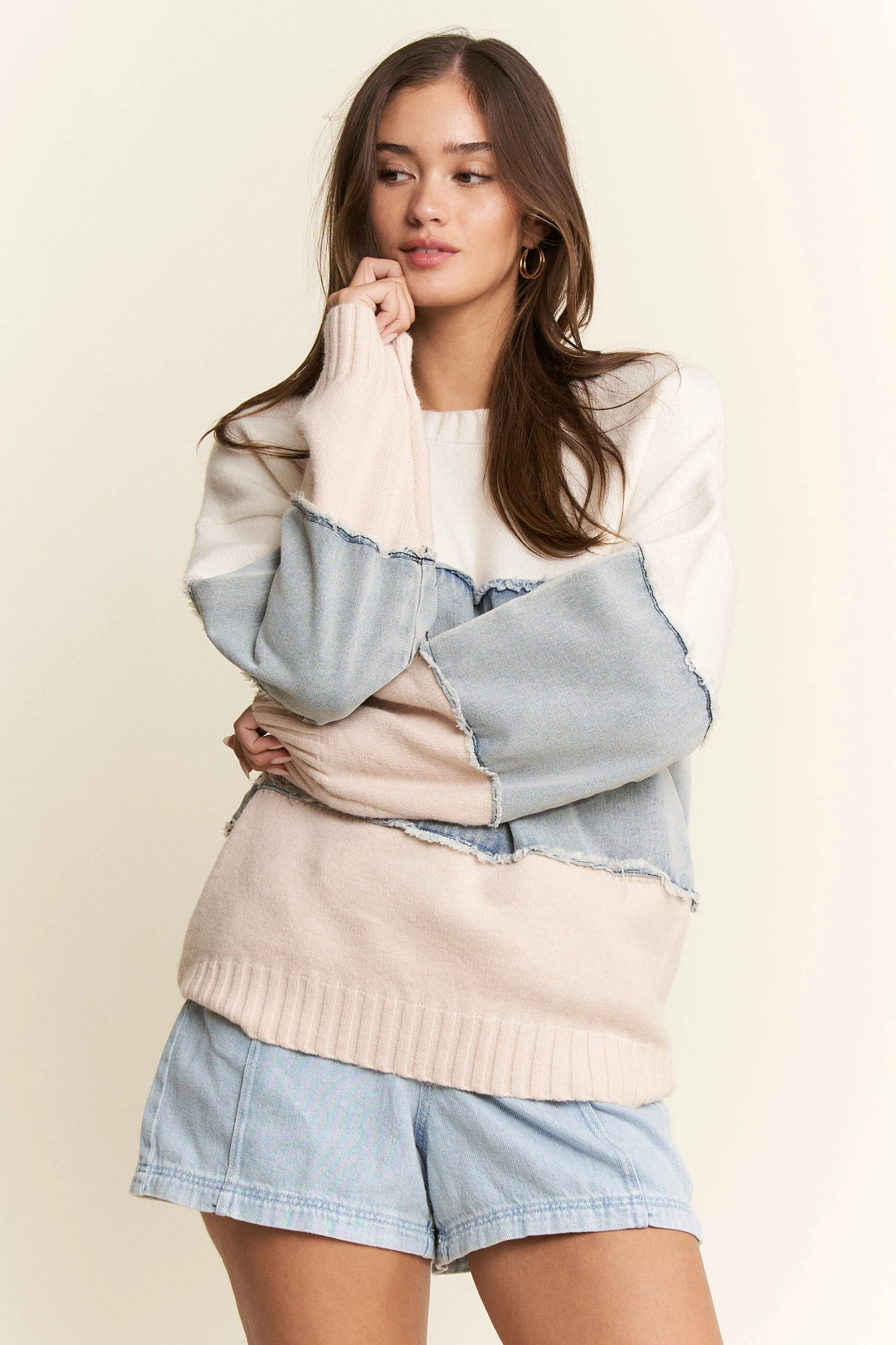 Oversized Denim Horizontal Stripe Sweater