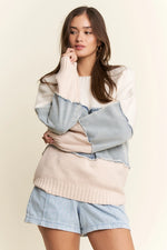 Oversized Denim Horizontal Stripe Sweater