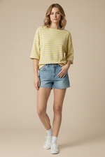 CLOUDY KNIT STRIPE TOP: Mellow Yellow