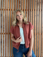 Buttery Soft Modal Flap SS Jacket: Terra Cotta
