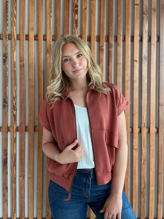 Buttery Soft Modal Flap SS Jacket: Terra Cotta