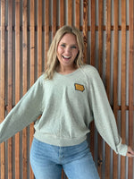 Iowa Shape Embroidered V-Neck Soft Sweatshirt: Oatmeal