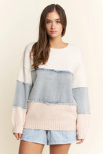 Oversized Denim Horizontal Stripe Sweater