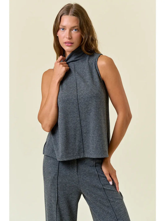 Charcoal Buttery Soft Pintuck A-Line Tank