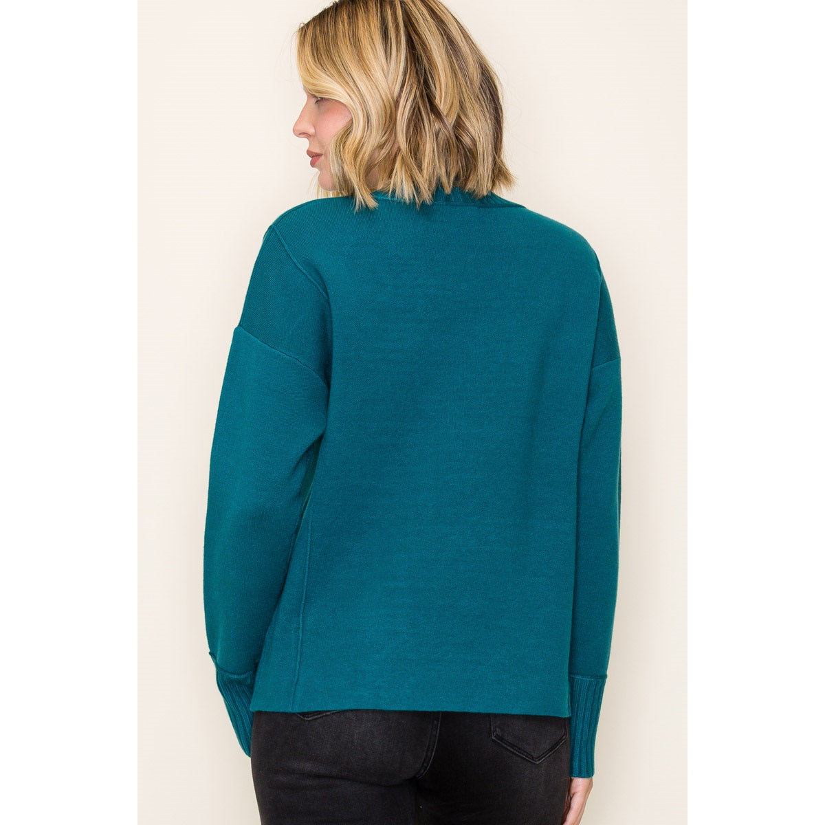 Mock Neck Solid Heavy Sweater - Teal