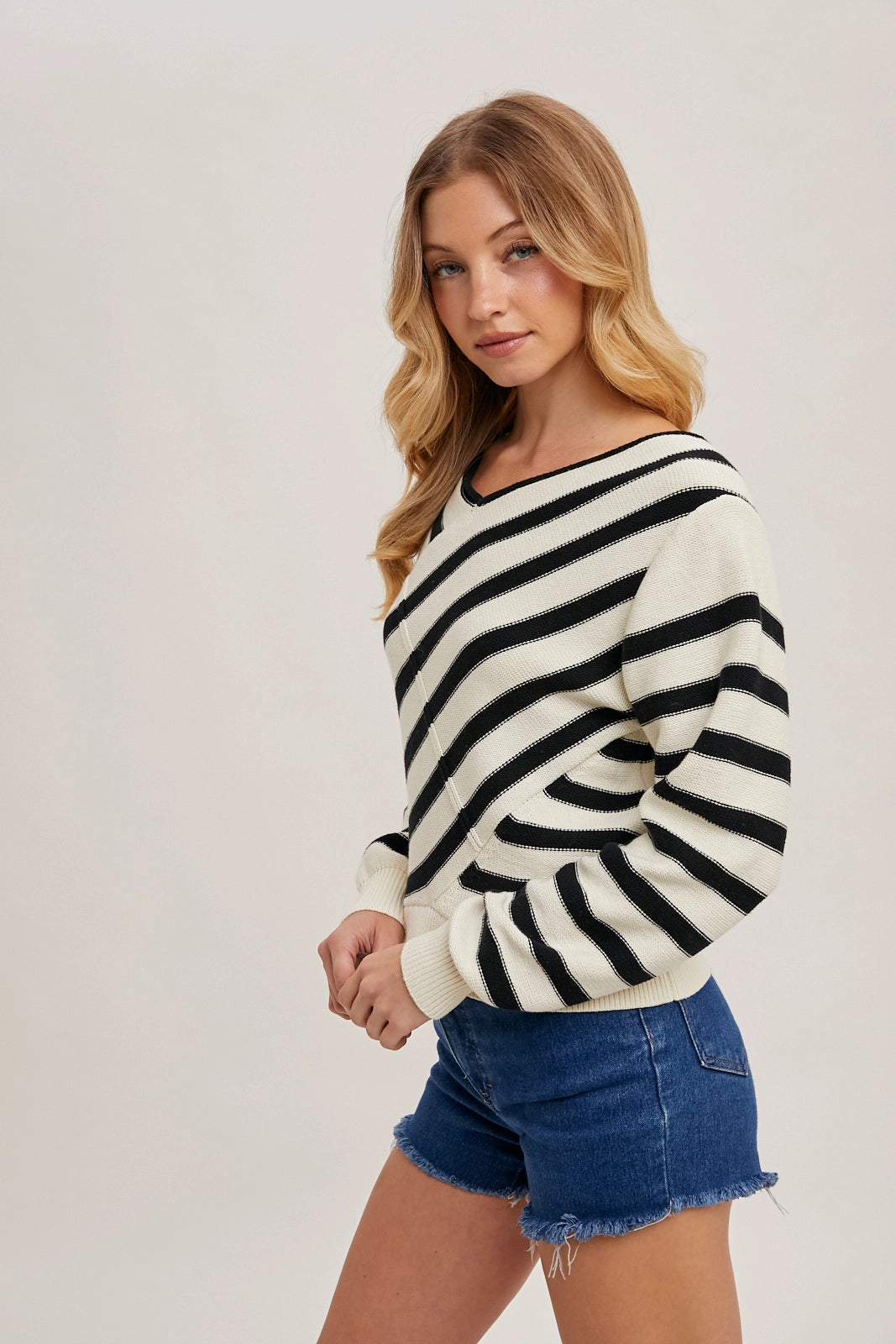 Wrap V-Neck Striped Sweater