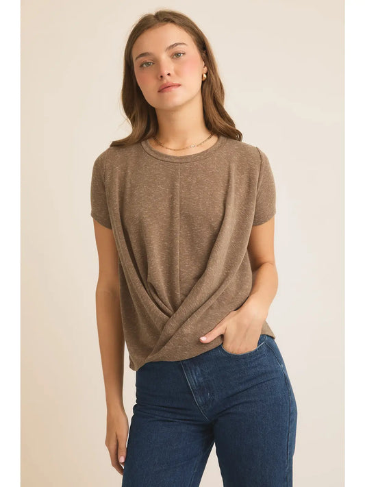 Front Twist Short Sleeve Top - Mocha