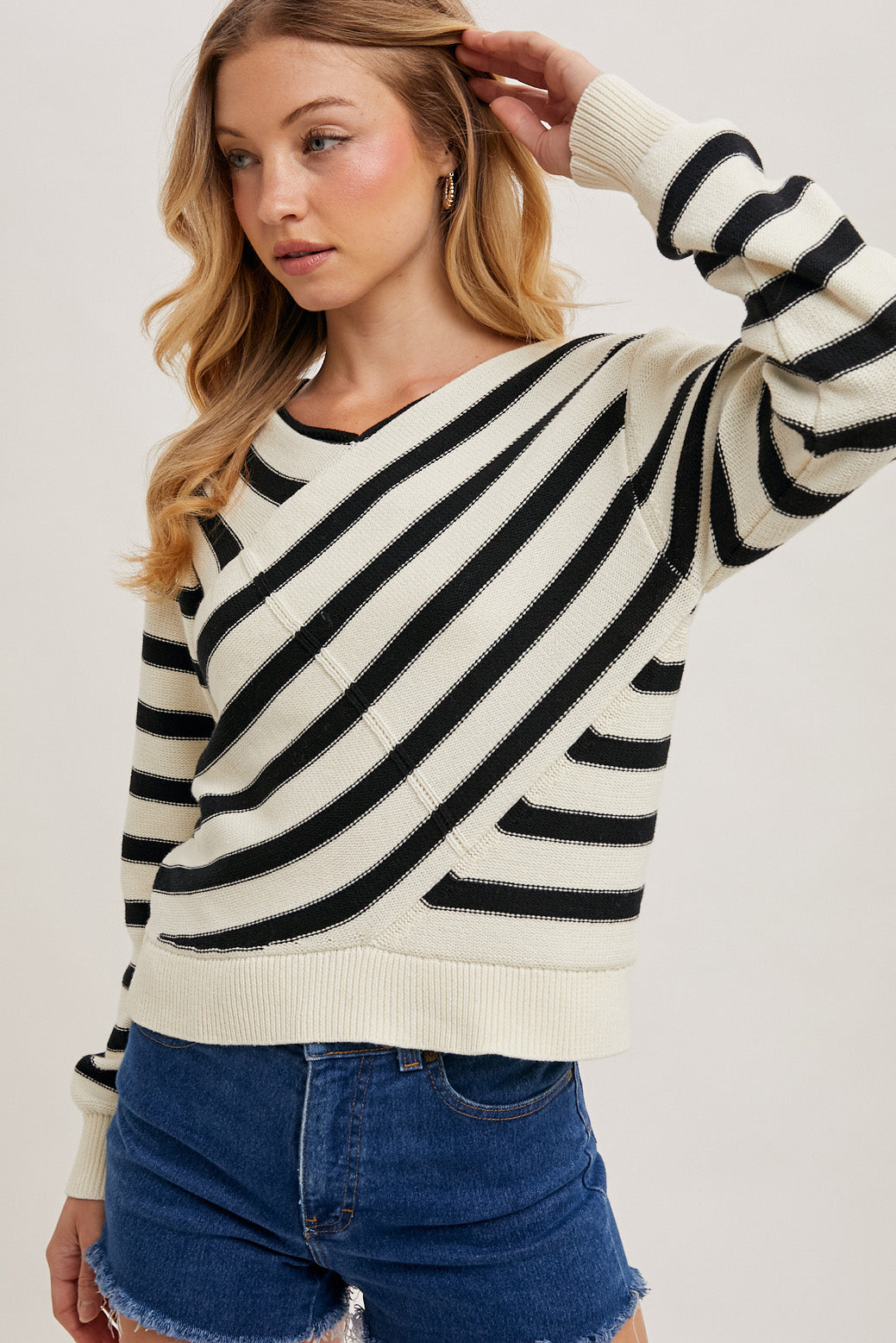 Wrap V-Neck Striped Sweater