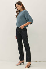 POINTELLE DOLMAN SLEEVE SWEATER: TEAL