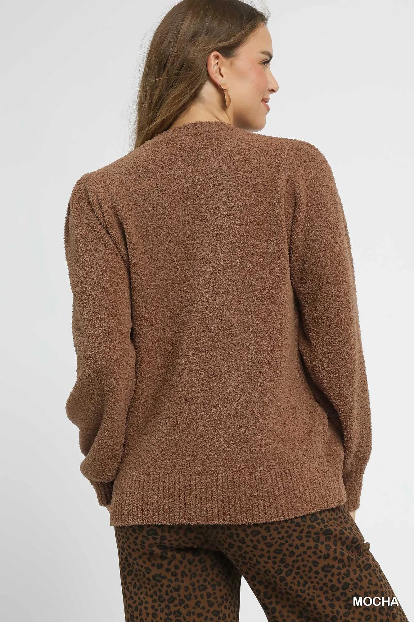 Cozy Textured Balloon Sleeve Sweater - Mocha