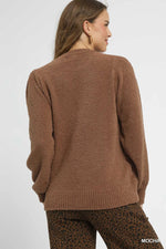 Cozy Textured Balloon Sleeve Sweater - Mocha