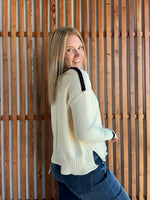 Boatneck Cream and Navy Sweater