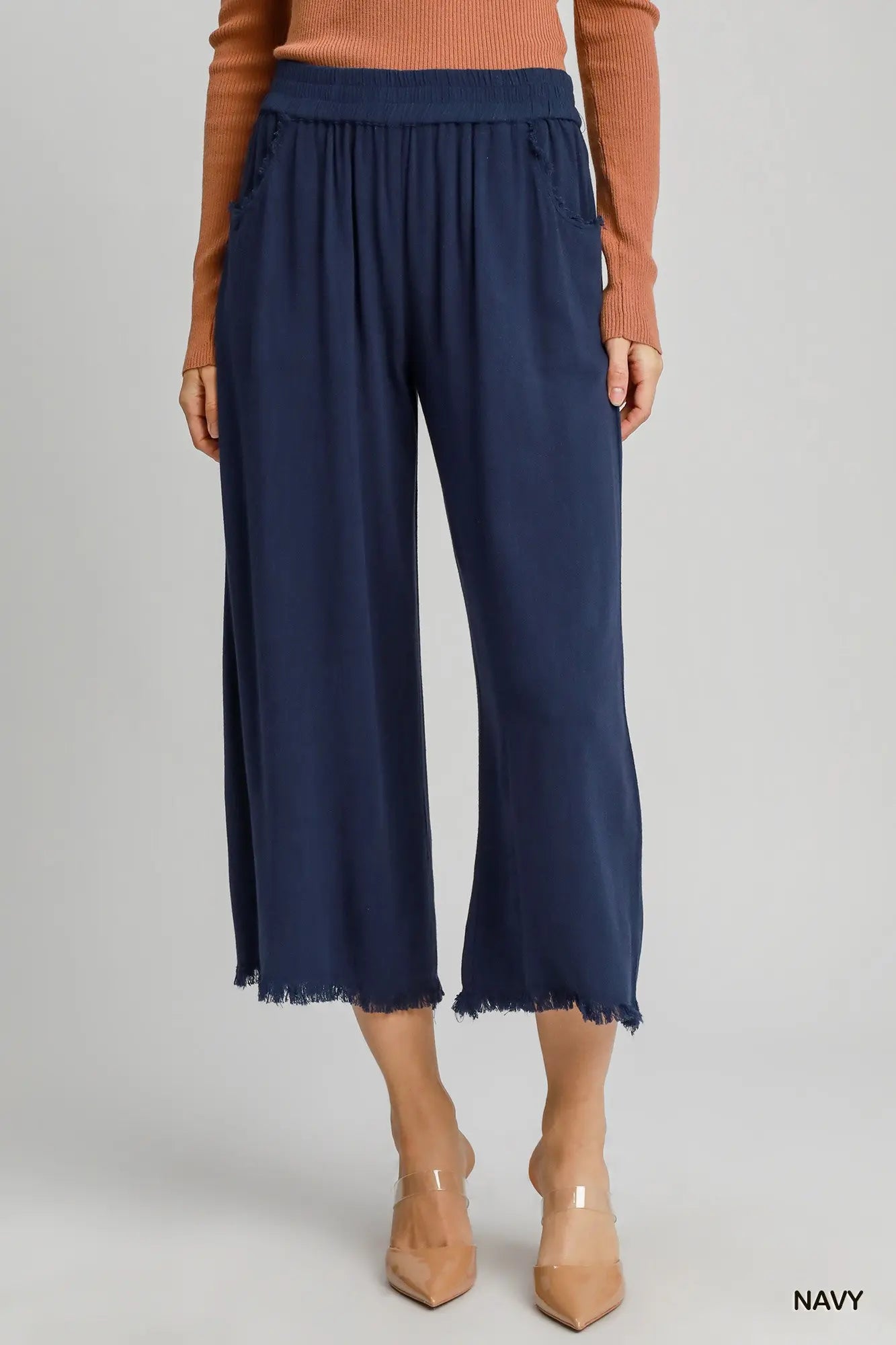 Frayed Hem Wide-Leg Pants