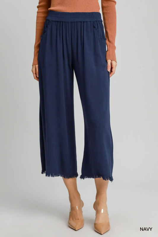 Frayed Hem Wide-Leg Pants