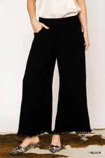 Frayed Hem Wide-Leg Pants