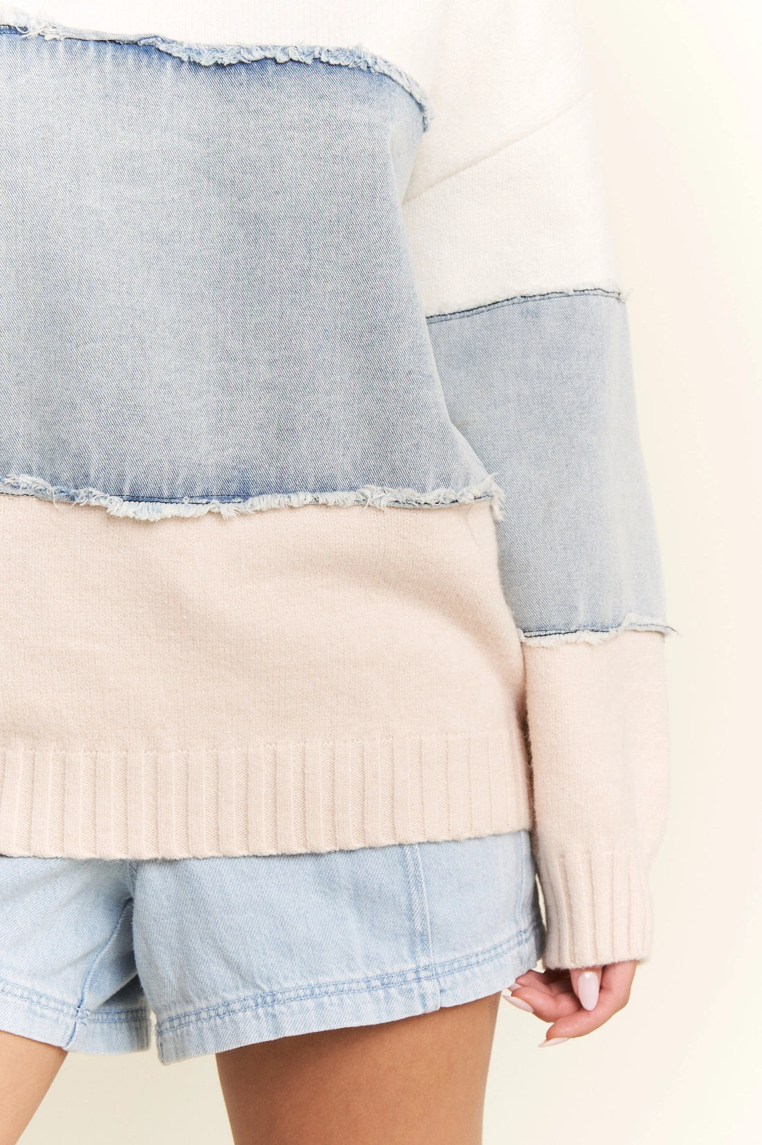 Oversized Denim Horizontal Stripe Sweater