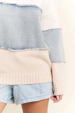 Oversized Denim Horizontal Stripe Sweater