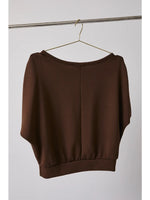 Boatneck Shirring Half Sleeve Crop Top - Brown