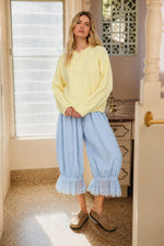 RAW ROLLED EDGE HENLEY RELAXED PULLOVER SWEATER : BUTTER YELLOW