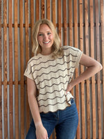 Lt. Taupe Scallop Striped Sweater Top