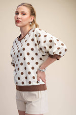 Round Neck Bubble Sleeve Polka Dot Sweatshirt