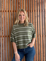 Striped Drop Sleeve in Olive/Cream