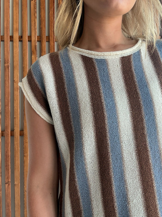 Vertical Stripe Sweater: Blue & Brown